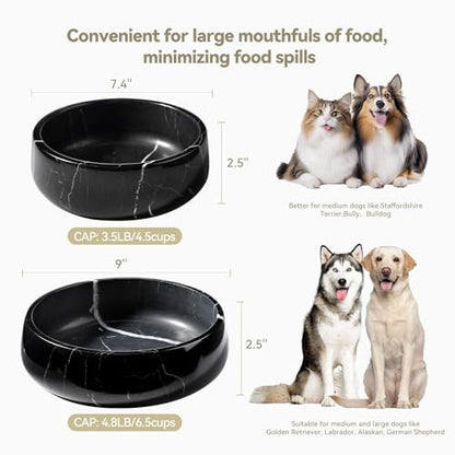 Karibiber Black Marble Dog Bowl, 3.5lbs Non Slip,Non Spill Heavy Dogs Food Bowl, Large Dog Dish, Weighted Food and Water Bowls for Medium Dogs, Natural Stone Pet Bowl, Easy to Clean, Holds 4.5 Cups - color: Black, size: S