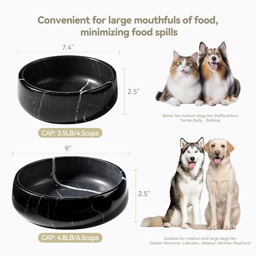 Karibiber Natural Marble Dog Bowl, 5lbs Non Slip Dog Food Bowl, Non Spill Weighted Water Bowls for Large Dogs, Durable Big Dogs Dish, Puppy Pet Bowls, Easy to Clean, Holds 6.5 Cups(Spain Black) - color: Black, size: L