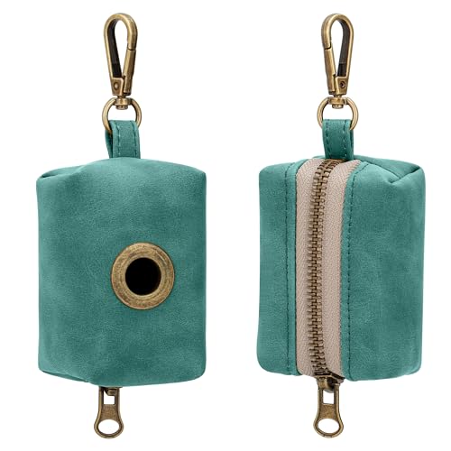 Didog Stylish Dog Poop Bag Holder for Leash, Easy-Pull and Colorful PU Leather Dog Poop Bag Dispenser with Metal Clip, Includes 1 Roll Pet Waste Bag for Daily Walking,Green - color: Green