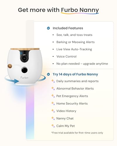 Furbo Mini 360° 2K QHD Pet Camera: Basic See, Talk & Toss Features, No AI Alerts, No Subscription Required, Dog & Cat Rotating Treat Dispenser w/Phone App, Smart Indoor Cam, 2-Way Audio & Night Vision - style: Mini 360° Camera
