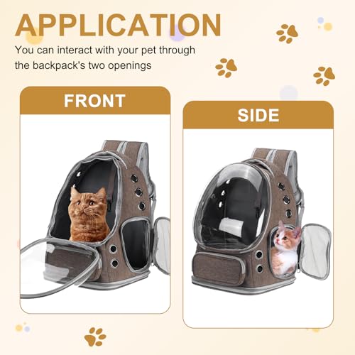 Pet Backpack Carrier, Portable and Ventilated, Oxford Cloth, Dog Cat Travel Bag with Transparent Cover 13.39", (Khaki, 1 Pcs), Intended for Hiking/Camping/Traveling - color: Khaki
