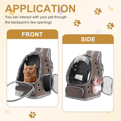 Pet Backpack Carrier, Portable and Ventilated, Oxford Cloth, Dog Cat Travel Bag with Transparent Cover 13.39", (Khaki, 1 Pcs), Intended for Hiking/Camping/Traveling - color: Khaki