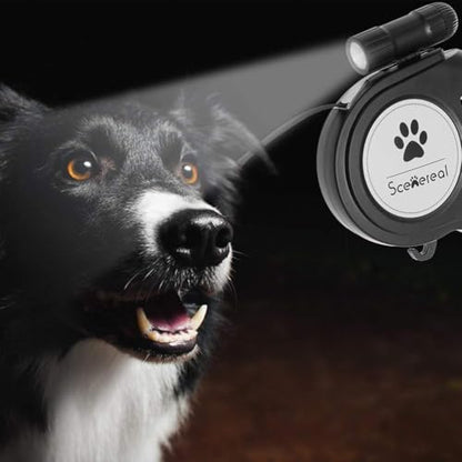 SCENEREAL Heavy Duty Retractable Dog Leash 26 FT with LED Flash Light & Poop Bag Dispenser for up to 110 LB Small Medium Large Dogs Outdoor Walking & Training - color: With Light (Black /26ft)