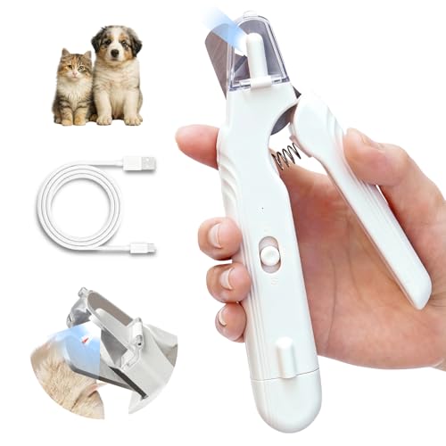Safe 2-in-1 Dog & Cat Nail Clipper and Grinder LED Safety Light Illuminates the Quick to Prevent Over-Cutting or Bleeding, USB Rechargeable, Low Noise Motor Keeps Pets Calm Grooming for All Pet Sizes