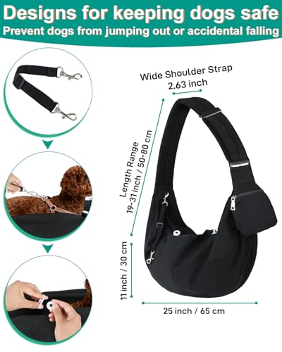 Pet Carrier Sling for Small Dogs and Cats, Dog Carrier Sling with Adjustable Thick Padded Shoulder Strap and Pocket, Hands Free Puppy Carrier Purse for Travel or Everyday Use