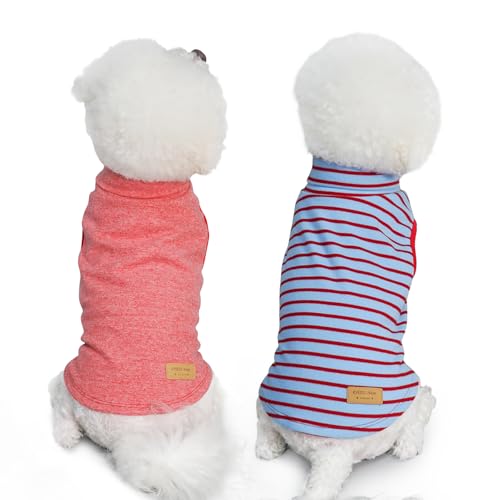 KYEESE 2Pack Dog Sweater Turtleneck Pets Coats Warm Pets Clothes Stretchy Pet Sweatshirt Pullover Small Pet Sweaters Soft Dogs Clothes Dog Sweaters for Small Dogs Girl - color: 7# Stripe+red, size: Small (4-7lbs)