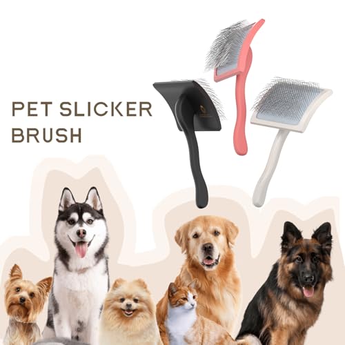 Slicker Brush for Dogs – Professional Long Pin Grooming Brush for Goldendoodles, Poodles & Thick Curly Coats – Gentle Detangling Brush for Matted Long Hair Dogs, Black - color: black