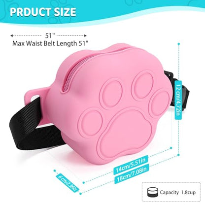 Dog Treat Pouch with Training Clicker and 2 Poop Bags, 1.8 Cup Small Sealable Zipper Silicone Fanny Pack with Waist Belt, Pet Puppy Training & Walking Essentials (Pink) - color: Pink