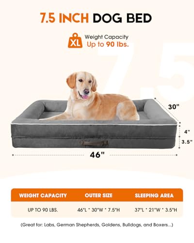 Upvilla Orthopedic Dog Bed XL, Four-Sided Cushioned Egg-Shaped Foam Dog Sofa, Waterproof Removable Cover, Pet Sofa Bed with Non-Slip Base, Extra Large Dog Bed,Gray - color: Gray, size: 46"L x 30"W x 7.5"Th