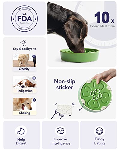 LE TAUCI Slow Feeder Dog Bowls Ceramic, 1.5 Cups Dog Food Bowl, Puppy Slow Feeder Dish for Fast Eaters, Clover Green - color: Clover Green, size: M-1.5 Cups