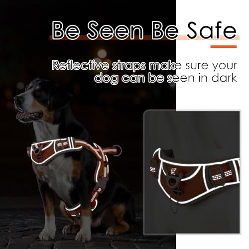 ADVENTUREMORE Dog Harness for Medium Dogs No Pull, Sport Dog Halter Harness Adjustable Reflective Dog Vest Escape Proof Dog Harness with Easy Control Front Clip Handle for Training Walking M Orange