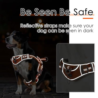 ADVENTUREMORE Dog Harness for Medium Dogs No Pull, Sport Dog Halter Harness Adjustable Reflective Dog Vest Escape Proof Dog Harness with Easy Control Front Clip Handle for Training Walking M Orange