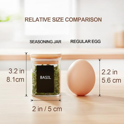 ComSaf Spice Jars with Label 4oz 16 Pack, Glass Spice Jars with Bamboo Lid, Mini Seasoning Containers with 54 Black Labels, Stackable for Kitchen, Pantry Organization, Loose Tea, Herbs, Powders, Salt - size: 4oz*16