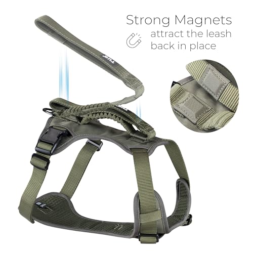 TUG Grab Dog Harness | Integrated Traffic Leash Magnetically Attached for Quick Control (Medium/Green) - color: Green - Grab Harness, size: Medium