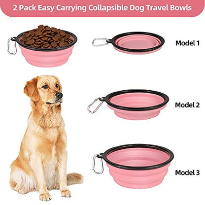 Kytely Large Collapsible Dog Bowls 2 Pack, 34oz Foldable Dog Travel Bowl, Portable Pet Water Food Bowl with Clasp, Pet Cat Feeding Cup Dish for Traveling, Walking, Hiking (Pink+Grey) - color: Grey & Pink
