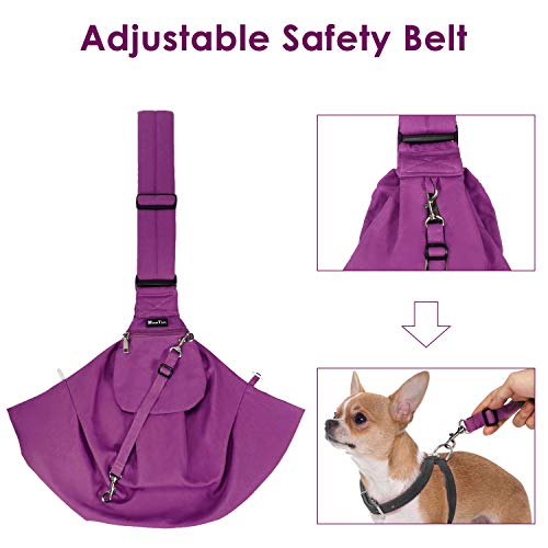 SlowTon Dog Carrier Sling - Thick Padded Shoulder Strap Adjustable Dog Carriers for Small Dogs, Puppy Carrier Purse for Pet Cat with Front Zipper Pocket Safety Belt Machine Washable (Fuchsia M) - color: K-Fuchsia Cotton Fabric