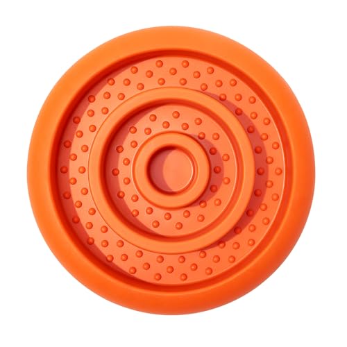 Slow Feeder Lick Mat for Dogs - Keep Them Busy - Natural Rubber Dog Frozen Treat Toys - Durable Interactive Enrichment Toys - Licking Dish for Dog De-Stressing, Orange - color: Orange