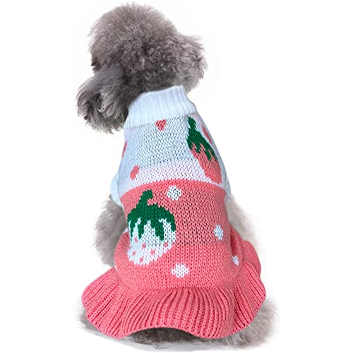 CHBORCHICEN Pet Dog Sweaters Classic Knitwear Turtleneck Winter Warm Puppy Clothing Cute Strawberry and Heart Doggie Sweater (XS, Dress-Pink) - color: Dress-Pink, size: X-Small