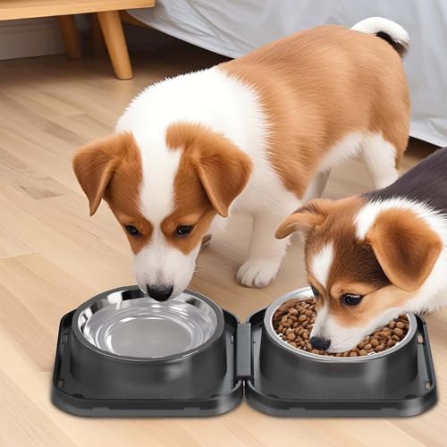 2PCS Stainless Steel Dog Food and Water Bowls Set, Freely Combinable Feeding Set for Dogs Cats, Spill Proof Neater Dog Bowls, Non-Slip Pet Feeder Bowl Dogs Water Bowl for Puppy Breed - size: 2-Pack