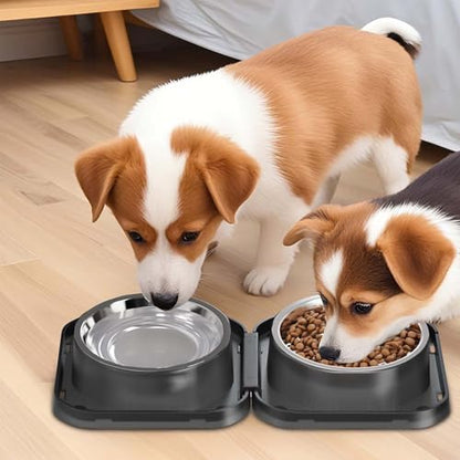 2PCS Stainless Steel Dog Food and Water Bowls Set, Freely Combinable Feeding Set for Dogs Cats, Spill Proof Neater Dog Bowls, Non-Slip Pet Feeder Bowl Dogs Water Bowl for Puppy Breed - size: 2-Pack
