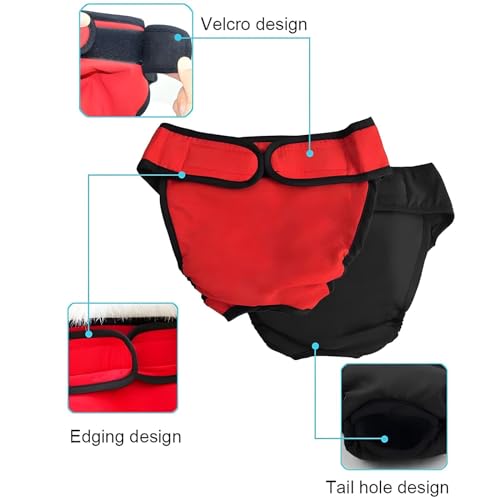 NACOCO 2 Pack Female Dog Diapers for Small Medium and Large Dogs, Adjustable and Leakproof Doggie Sanitary Panties, The Harassment of Pants and Safety Pants, Black&Red (L) - size: L