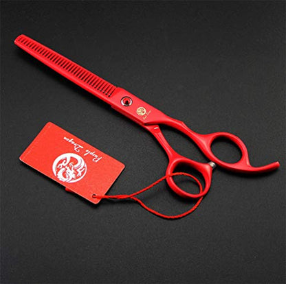 Purple Dragon Professional 7.0 inch 4PCS Pet Grooming Scissors Kit Japan Premium Steel Straight & Curved & Thinning Blade Dog Hair Cutting Shears Set with Case - color: Red