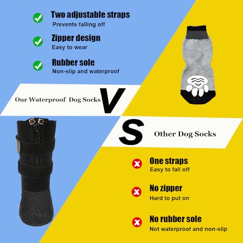 VALFRID Waterproof Grip Dog Shoes,Anti-Slip Dog Socks Boots,Zipper Dogs Booties Paw Protectors for Hardwood Floor,Indoor and Outdoor for Small Medium Large Dogs Black - size: Size 7