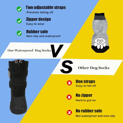 VALFRID Waterproof Grip Dog Shoes,Anti-Slip Dog Socks Boots,Zipper Dogs Booties Paw Protectors for Hardwood Floor,Indoor and Outdoor for Small Medium Large Dogs Black - size: Size 6
