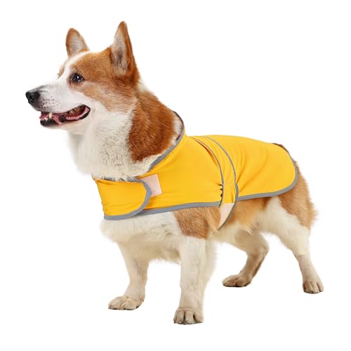 Dog Raincoat, Waterproof Dog Rain Jacket with Hood, Adjustable Rain Coat Poncho with Reflective Strips & Leash Hole for Large Medium Small Dogs Puppies, Lightweight Pet Clothes - color: Yellow, size: Large