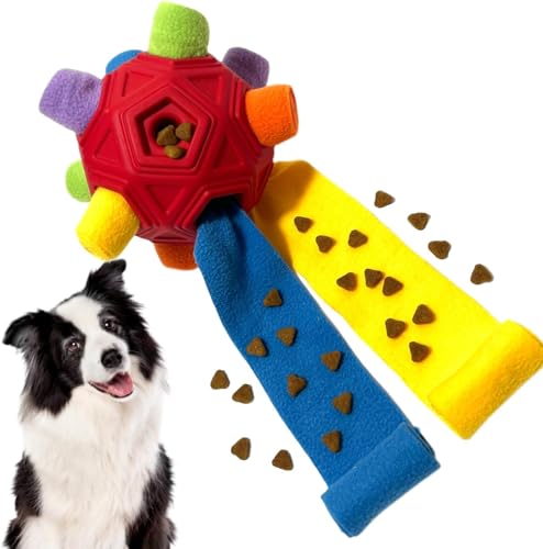 Snuffle Ball for Dog Toys Unbreakable Upgrade Ball Interactive Toy Foraging Snuffle Mat Puppy Treat Dispenser Slow Feeder Dog Puzzle Toys for Small, Medium, Large Pets (Red Rainbow) - color: Red Rainbow