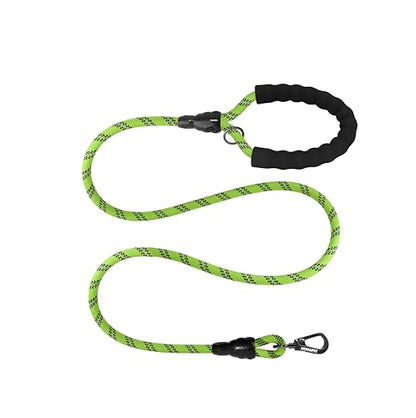 Homapet. Braided Rope Dog Leash 6 Ft with Comfortable Padded Handle Reflective Threads with Poop Bag Dispenser for Large Dogs (Green/Black 6FT-1/2) - color: Green/ Black