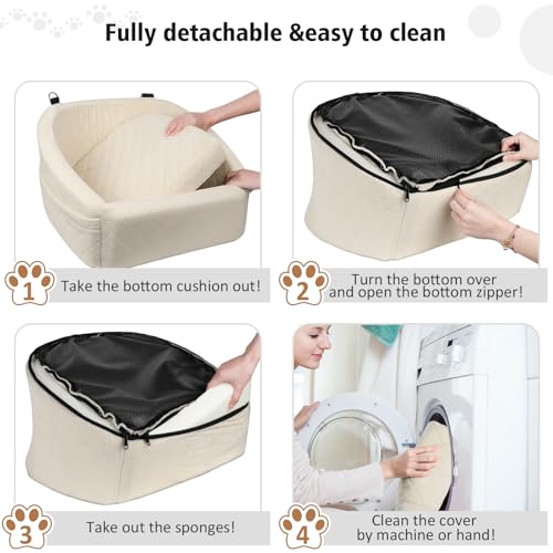 NEEZUKAR Dog Car Seat for Small Medium Dogs,Detachable Washable Dog Booster Seat Under 30lbs, Pet Car Seat Travel Bed with Storage Pockets and Dog Safety Belt (White) - color: White