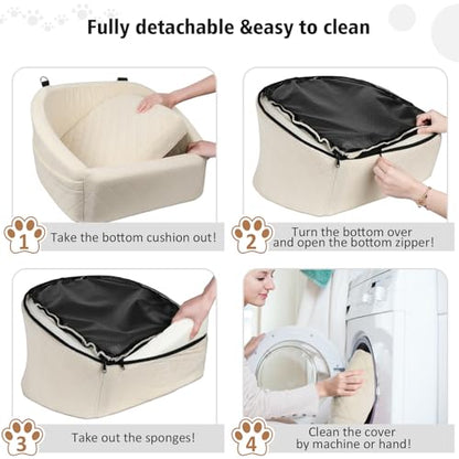 NEEZUKAR Dog Car Seat for Small Medium Dogs,Detachable Washable Dog Booster Seat Under 30lbs, Pet Car Seat Travel Bed with Storage Pockets and Dog Safety Belt (White) - color: White
