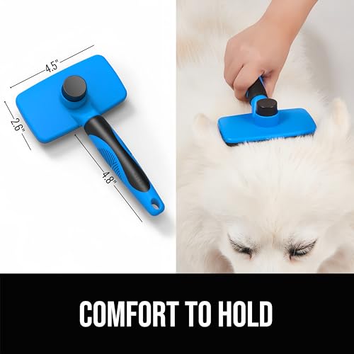 Design Patent Certificated Self Cleaning Slicker Brush for Dogs& Cats, Skin Friendly Grooming Dog& Cat Brush for Shedding and Deshedding, Pet Supplies Accessories,Blue - color: Blue