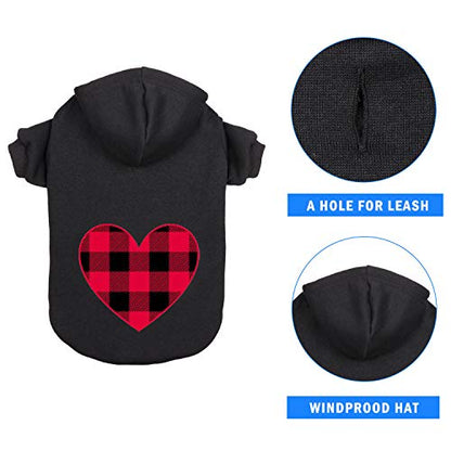 Dog Hoodie Dog Sweaters for Small Dogs Pet Clothes Black Buffalo Plaid Warm and Soft Breathable Cozy(S) - color: Heart, size: S