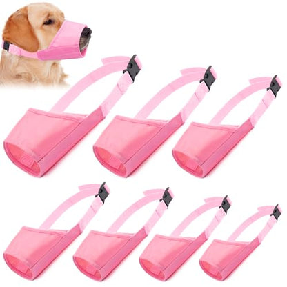 Coppthinktu Dog Muzzle Suit - 7PCS Adjustable Muzzles for Small, Medium & Large Dogs - Soft, Comfortable Mouth Cover for Long Snout - color: AB-Pink