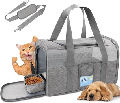 Refrze Cat Carrier,Dog Carriers for Small Dogs Medium Cats Pet Carrier up to 15 Lbs, TSA Airline Approved Cat Carrier Soft, Cat Dog Crate Travel Bag,Grey - color: Grey, size: 17.0"L x 12.0"W x 11.0"H