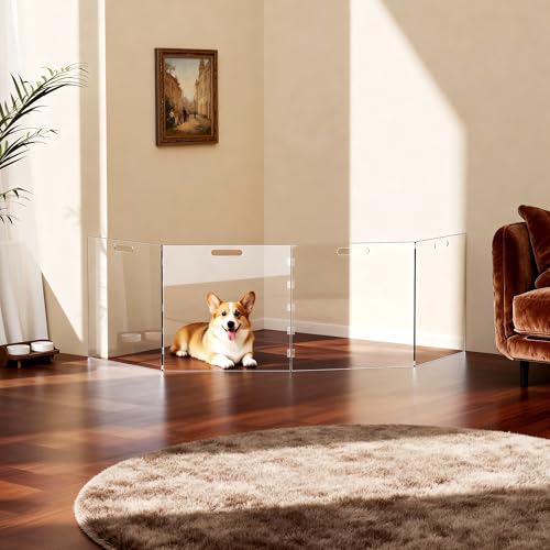 Acrylic Pet Playpen Gate for The House Doorways, Acrylic Pet Gate for Dogs, Freestanding, Clear (4 Panel) - size: 4 Panel