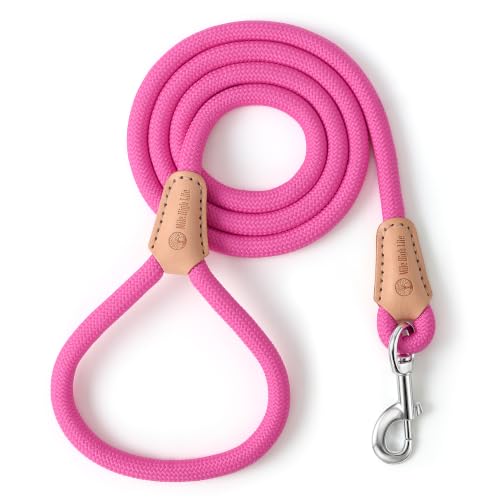 Mile High Life Dog Leash, Rope Leash with Genuine Leather Connection and Heavy Duty Metal Clasp, Great for Small Medium Large Dogs(Hot Pink,48 Inch) - color: Rope Handle-Hot Pink, size: 48 Inch-1/2"