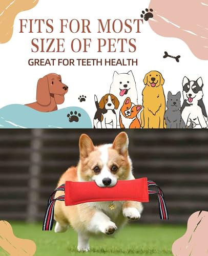 Clysoru Tug Toy for Dogs Tug of War Dog Toy with 2 Strong Red Band Handles Lasting Training Equipment Puppy to Large Dogs Interactive Toy Best for Tug of War Pull Indestructible Rope Toys (Vermeil) - color: vermeil