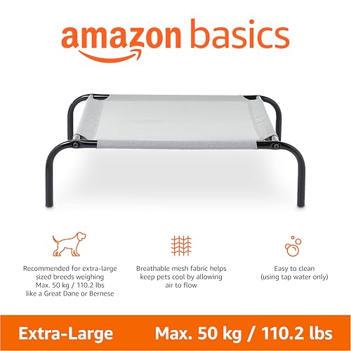 Amazon Basics Cooling Breathable Elevated Pet Bed with Metal Frame for Large Dogs, X-Large (60.1 x 37.1 x 8.9 Inches), Grey, 1 Count - color: Grey, size: X-Large
