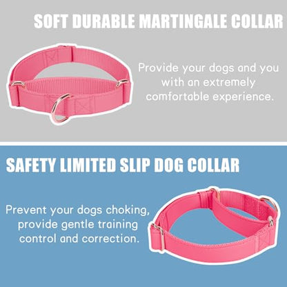 Soft Leather Martingale Dog Collar - Adjustable Rose Gold Limited Slip Collars [Easy to Clean], Stylish Durable Heavy Duty Nylon No Pull Training Collar for Small Medium Large Dogs XS Hot Pink - color: Hot Pink, size: XS (Neck 8"-11", Width 3/5")