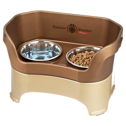Neater Pet Brands Neater Feeder Deluxe Mess Proof Dog Bowls Elevated for Large Dogs Over 40 lbs, Made in USA, No Spill Raised Dog Food Bowl Stand Feeding Station, Food and Water Bowl Set, Bronze - color: Bronze, size: Large with Standard Bowl