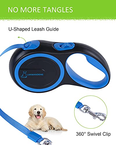 26FT Chew Proof Retractable Dog Leash with 2 Heavy Duty Anti-Chewing Wire Ropes, 360° Tangle-Free Dog Lead with Anti-Slip Handle for Small/Medium/Large Dogs Blue - color: Blue