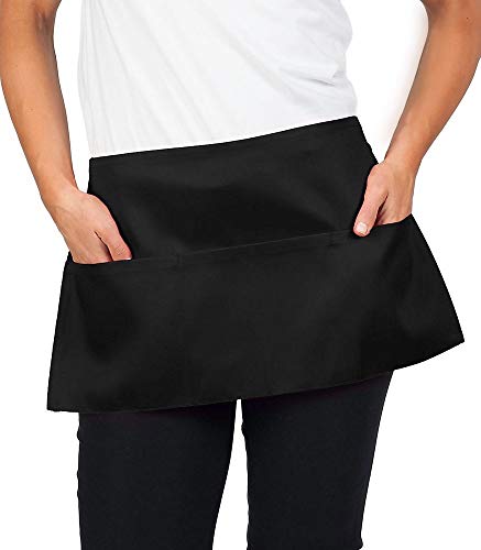 KNG Waitress Apron with 3 Pockets – 11 inch Waist Apron - color: Black, size: 2 Pack