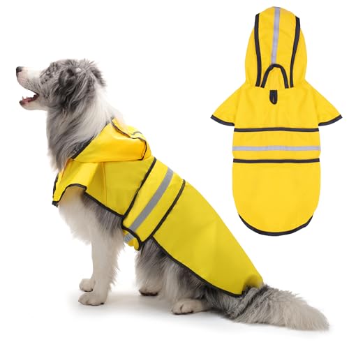 Paiaite Dog Raincoat: Hooded Slicker Poncho, Durable Waterproof Jacket with Reflective Stripes, Convenient Leash Hole, and Adjustable Fit, Perfect for Small, Medium, and Large Dogs Yellow XL - color: Yellow, size: XL-(22~33lb) | Chest(~21.5-29.5")|Back(18