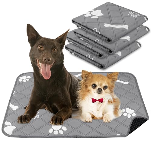 PatiencET Washable Pee Pads for Dogs, 18" x 24" 4 Pack, Reusable Puppy Training Pads with Super Absorbent Core & Non-Slip Waterproof Bottom, Value Set for Small Dogs - color: Gray Paw Bone, size: 18" x 24" (4 pack)