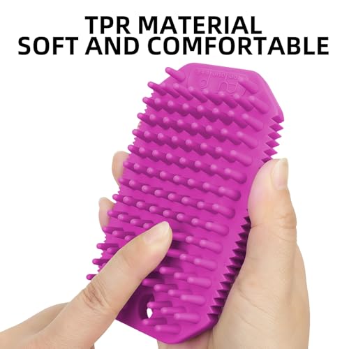 Rose Red 3-in-1 Double-Sided Dog Shampoo Brush Dog Washing Brush Massage Bath Brush for Dogs and Cats Remove Loose Hair Knots Gentle Pet Grooming Tool Deep Cleansing