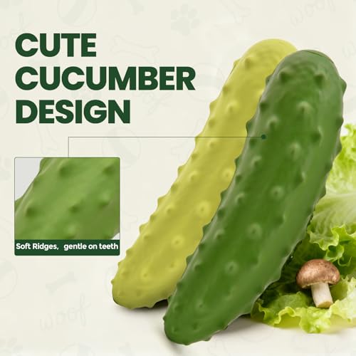 LIFLIX Tough Squeaky Dog Toys, Durable Dog Chew Toy with Natural Rubber, Teething Toys for Medium Large Breeds, Cucumber Pickle Shape - color: Green