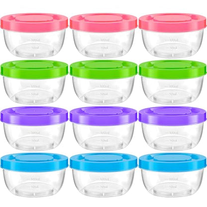 TOFLEN Reusable Small Freezer Containers 5 Oz Plastic Food Storage Containers with Screw On Lids, Leakproof & Airtight, Freezer Safe, Dishwasher Safe, Set of 12 Multicolor - size: 5 oz*12